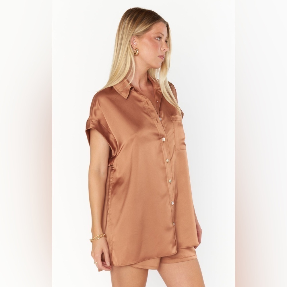 SHOW ME YOUR MUMU Best Day Button Up In Copper Luxe Satin - Picture 2 of 7